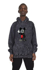 TWISTED MOUSE PATCH ACID WASH HOODIE BLACK